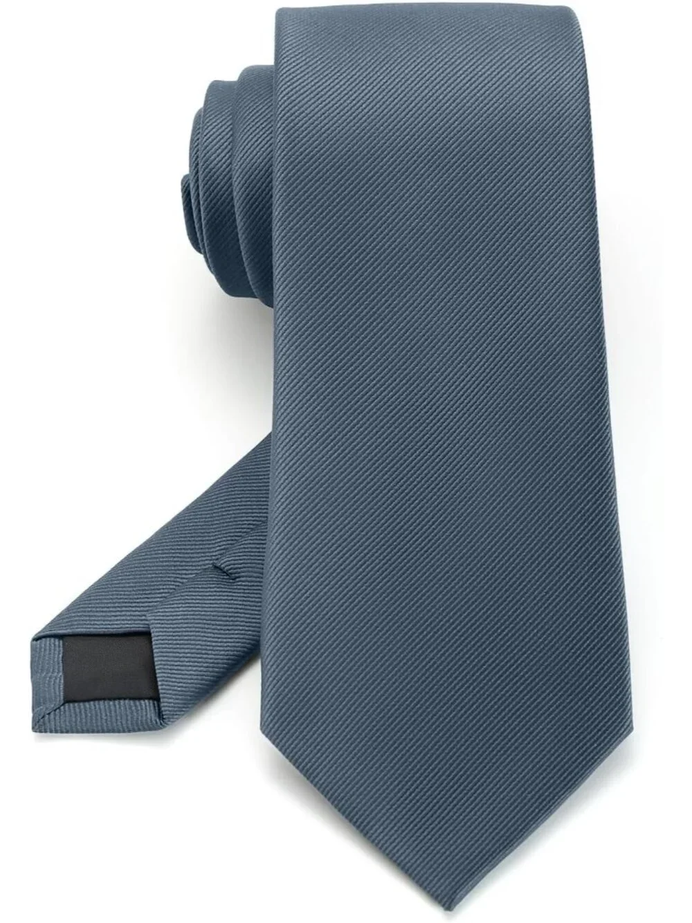 Men's Charcoal Grey Twill Diagonal Textured Formal Necktie For Business Dress